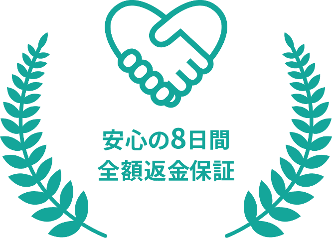 安心の8日間全額返金保証
